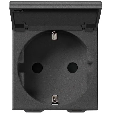 Priza schuko SICURY 2 module Vimar Neve Up 09208.C.CM, cu capac de protectie, 2P+E 16A carbon matt