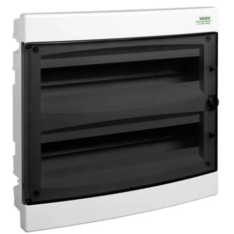 Tablou cofret de distributie din plastic, Noark 101515 PNF 2x18T, montaj incastrat usa transparenta IP40 2 randuri 2x18 module