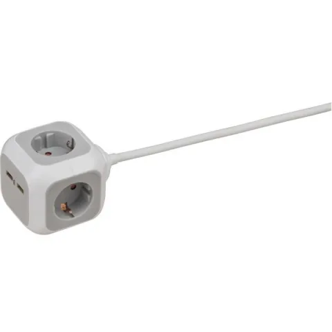 Prelungitor Brennenstuhl forma de cub cu prize si USB, 1.4m 1150100