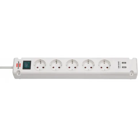 Prelungitor Brennenstuhl Bremounta 5 prize, 2 USB-uri, 3m, buton On/Off, prindere in suruburi alb 1150660325