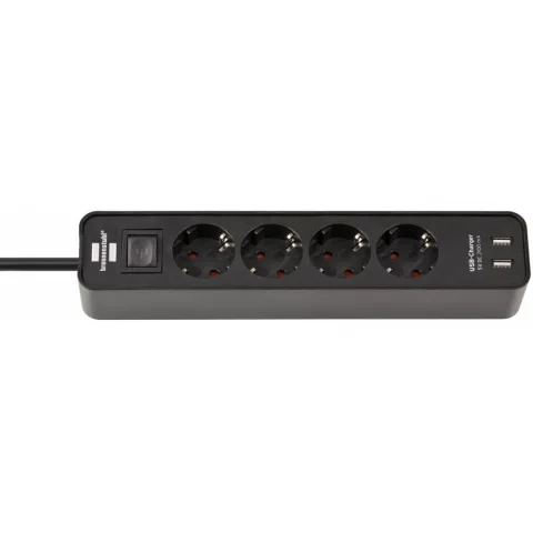 Prelungitor Brennenstuhl Ecolor 4 prize, 2xUSB, 1.5m negru 1153240006