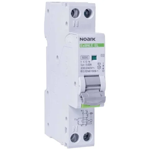 Disjunctor cu protectie diferentiala monofazica 32A/30mA, curba B, RCBO, tip A, 6kA Noark 111165