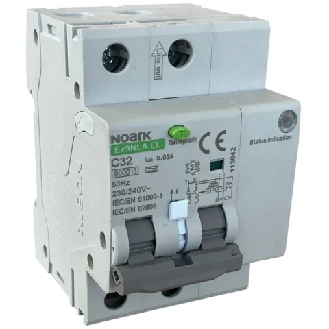 Dispozitiv de detectare a defectelor de arc electric AFDD+RCBO, 2P, 32A, 30mA, curba B, tip A, 6kA Noark 113635
