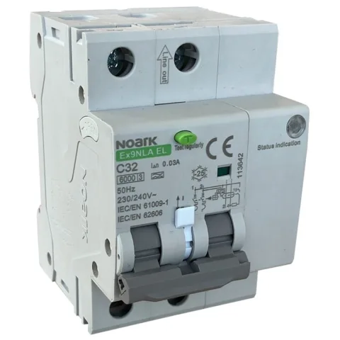 Ex9NLA EL 2P C32 A 30mA RCBO cu detectie a arcului electric (AFDD), electronic Noark 113642