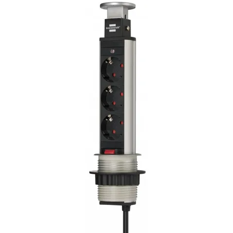 Prelungitor incorporabil Brennenstuhl 3 prize, retractabil pentru blat de bucatarie sau birou, cablu 2 M 1396200003