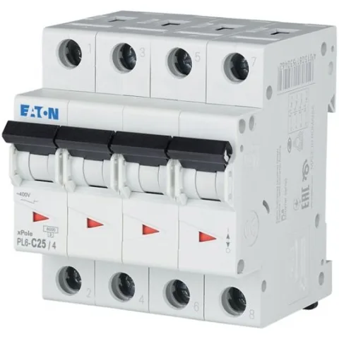 Siguranta automata 4P 25A 6kA curba C PL6-C25/4 Eaton 166523