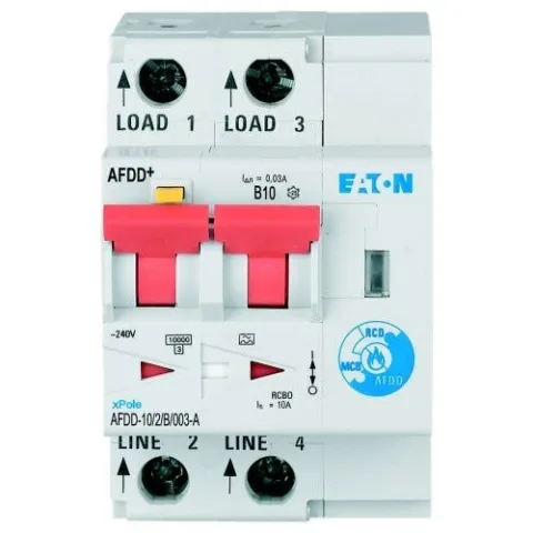 Dispozitiv de protectie impotriva arcului electric AFDD+ Eaton 187168, 2P, curba B, 10A, 30 mA, 10kA, tip A