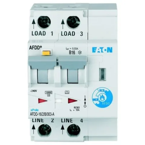 Dispozitiv de detectare a defectelor de arc electric AFDD+ Eaton 187204, 2P, curba B, 16A, 30mA, 10 kA, tip A