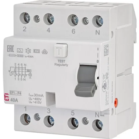 Intrerupator RCCB 3P+N 40A/30mA tip A Eti 002061512, trifazat