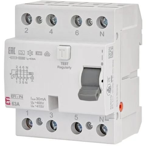 Intrerupator automat diferential RCCB 3P+N 63A, 30mA, tip A Eti 002061513