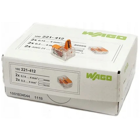 Cutie 100 bucati cleme cu maneta 4mm2 2 pini max.32A Wago 221-412