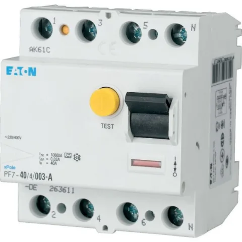 Intrerupator automat diferential RCCB PF7-80/4/003-DE 4P 80A/30mA tip AC Eaton 263594