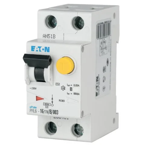 Intrerupator automat diferential RCBO 1P+N 6A/30mA curba B tip AC Eaton 286428