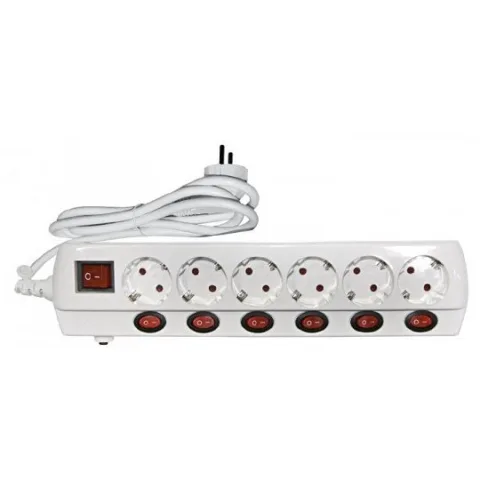 Prelungitor 6 prize, 1.5 m, 3500W, 3 x 1.5 mmp, 6 intrerupatoare Adeleq 31-126 / 15-3151566