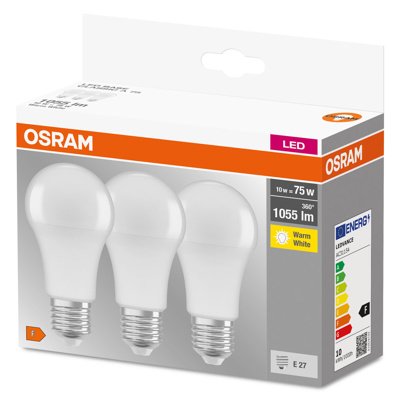Set 3 becuri A75 E27 10W 1055 lm, lumina calda Osram 4058075819436