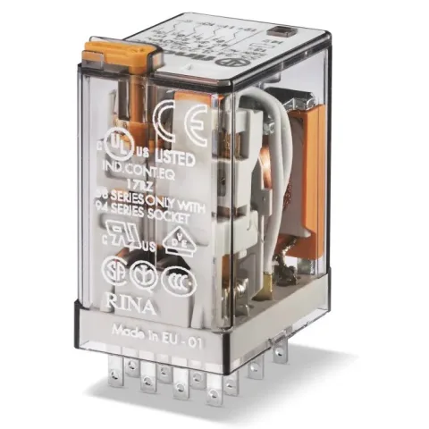 Releu industrial miniaturizat, fisabil, alimentare 230VC.A., 4CO, 7A, AgNi, cu buton de proba blocabil Finder 55.34.8.230.0040