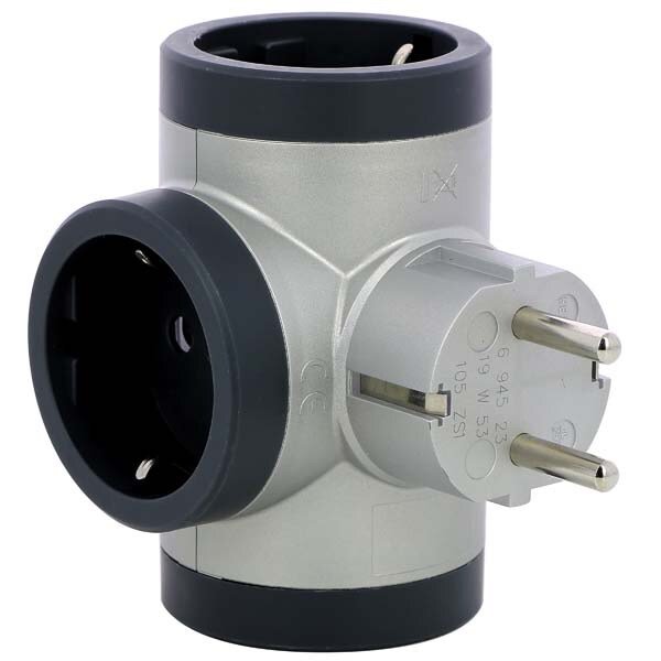 Priza tripla iesiri laterale standard 2P+T 16A cul.aluminiu-gri inchis Legrand 694523