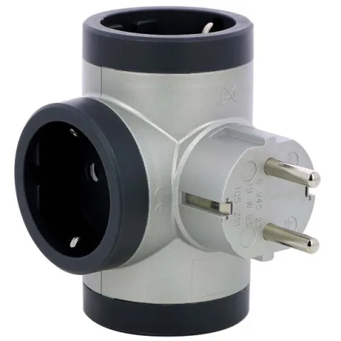 Priza tripla iesiri laterale standard 2P+T 16A cul.aluminiu-gri inchis Legrand 694523
