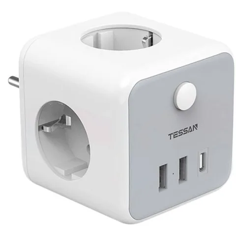 Prelungitor tip cub Tessan TS-301-DE-C, 3 prize, 2 X USB A, 1 X USB-C 6975799315397 / TS-301-DE-C