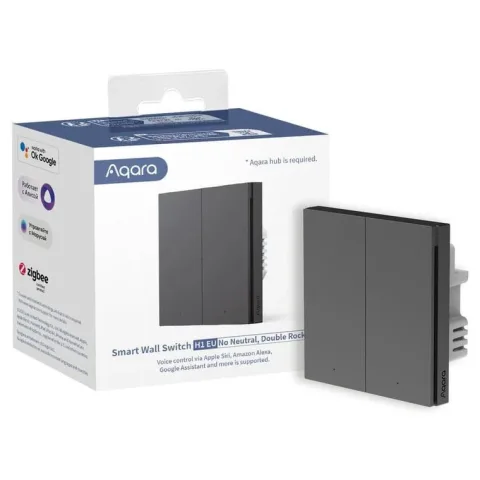 Intrerupator inteligent Aqara H1 double rocker, NU necesita NUL, 2 canale, Zigbee, Gri (WS-EUK02-G) 6975833354931