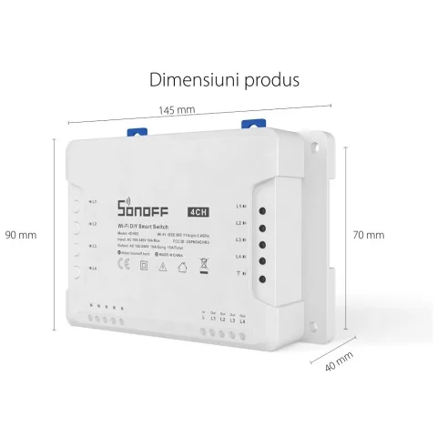 Releu inteligent Sonoff 4CHR3, Wireless, 4 canale, compatibil Alexa/Google Home 6920075775822
