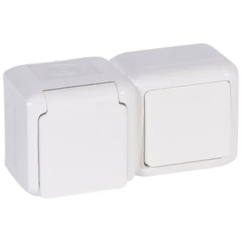 Intrerupator+priza 2P+E aplicat IP44 16A Forix Legrand 782371, alb