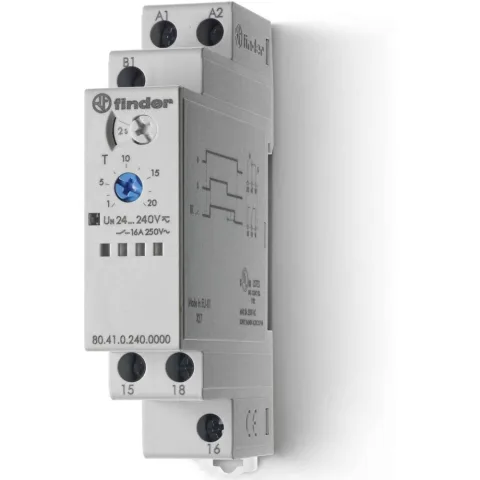 Releu de timp multi-tensiune, mono-functiune ( BE: Intarziere la declansare cu semnal de comanda) Finder 80.41.0.240.0000