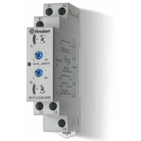 Releu de timp intermitent cu o singura functie, multi-tensiune, intermitenta asimetrica 12-230VAC 16A Finder 80.91.0.240.0000