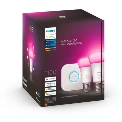Starter Kit 2x9W E27 lumina alba si colorata Philips Hue 8719514291492