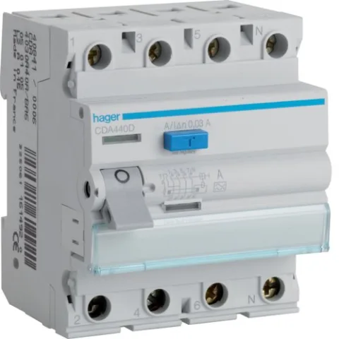 Intrerupator diferential RCCB 4P 40A/30mA 4.5kA tip A Hager CDA440D