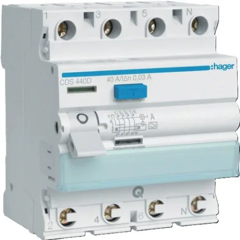 Intrerupator diferential RCCB Hager CDS440D, 4P 40A/30mA, tip A, quick-connect