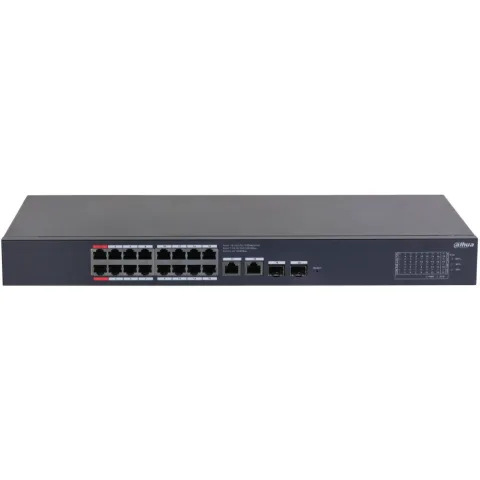 Switch PoE 16 porturi Gigabit Dahua CS4220-16GT-240, Cloud management, 16xPoE, 2 uplink, 2 SFP, Hi-PoE red port