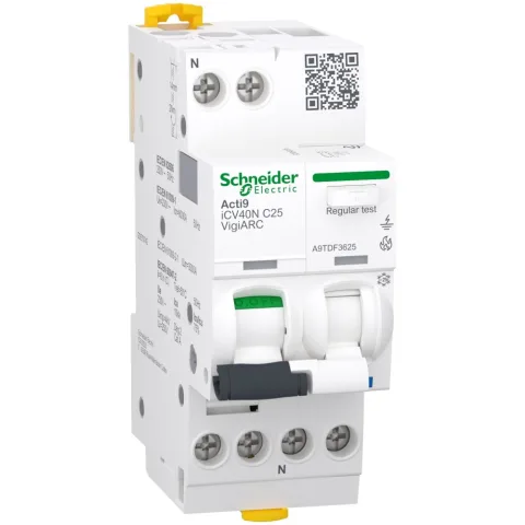 Intreruptor automat diferential Acti9 AFDD, detectie arc electric, iCV40N, 1P+N, curba C, 25A, 6kA, 30mA tip A-SI, VigiARC RCBO Schneider A9TDF3625