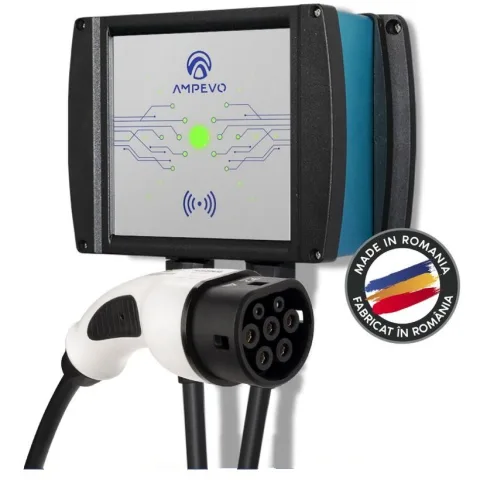 Statie incarcare masini electrice, 7.4 kW, monofazata, cablu Type 2, curent setabil 8-32 A, aplicatie mobila, RFID Ampevo AMP107T2GC-CP + RFID