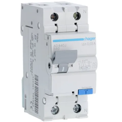Disjunctor diferential 1P+N 40A/30mA curba B tip AC 4.5kA Hager AD840J