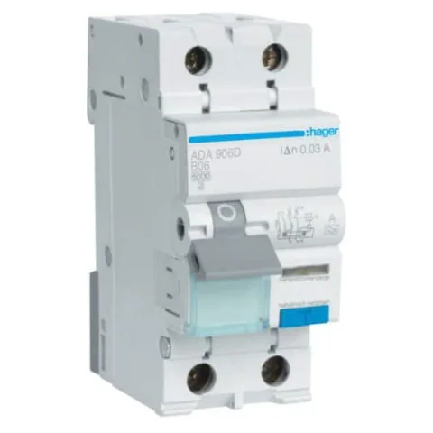 Disjunctor diferential RCBO 1P+N 6A/30mA, B, 6kA, tip A Hager ADA906D