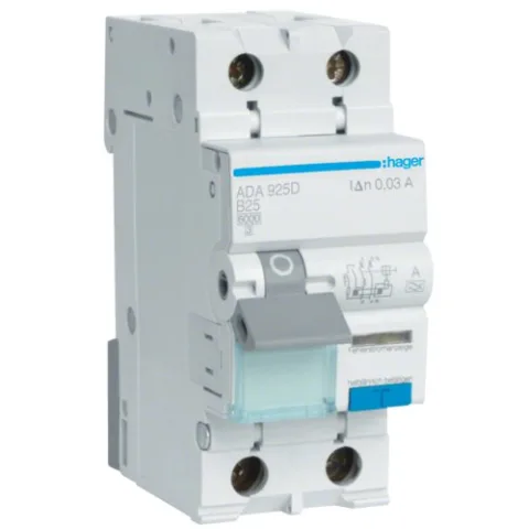 Disjunctor diferential RCBO 1P+N 25A/30mA, B, 6kA, tip A Hager ADA925D