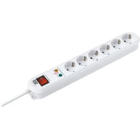 Prelungitor Bachmann, 6 prize, impamantare, protectie supratensiune (6.5kA/16A/3680W), protectie copii, intrerupator, 1.5 metri, B381.2501KR