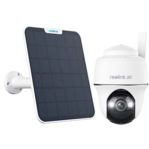 Kit camera supraveghere wireless WiFi rotativa Speed Dome cu panou solar Reolink Argus PT Ultra B440, 4K, IR/lumina alba 10 m, microfon si difuzor, du