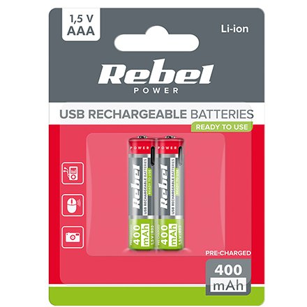 Acumulatori Li-ion Aaa R3 400mah Usb-c Blister 2 Rebel BAT2015