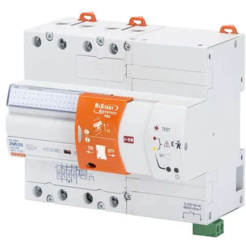Dispozitiv de reanclasare RESTART AUTOTEST PRO cuplat cu RCCB 4 poli - 25 A TYPE A IR Idn=0,03 A 400 V Gewiss GW90921