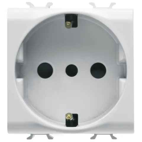 Priza 2 module standard italian/german 2P+E 16A, protectie copii Gewiss Chorus GW10205, alb