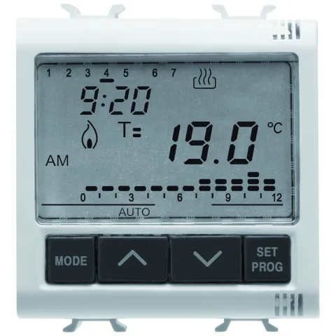 Termostat electronic cu programare zilnica/saptamanala 2 module Gewiss Chorus GW10703, alb