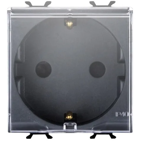 Priza cu capac transparent 2 module Gewiss Chorus GW12242, negru satin