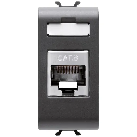 Priza RJ45 CAT6 FTP 1 modul Gewiss Chorus GW12424, negru satin