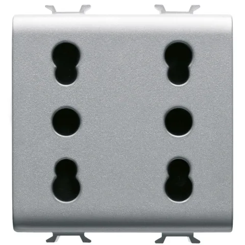 Priza dubla standard italian 16A 2 module Gewiss Chorus GW14208, titan