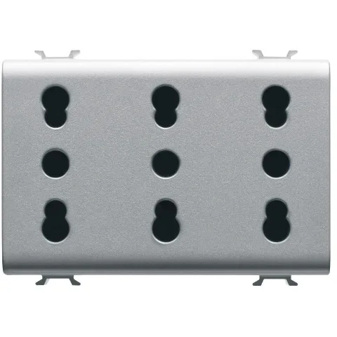 Priza tripla standard italian 3 module 16A Gewiss Chorus GW14209, titan