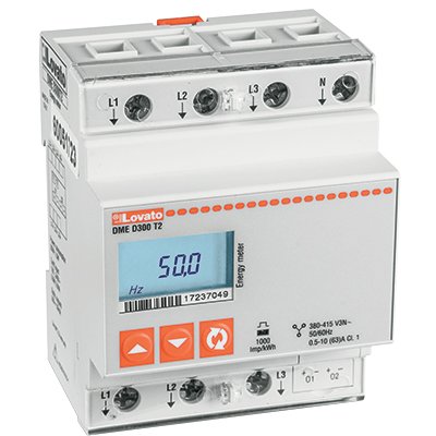 Contor electric, trifazic si cu neutru, non expandabil, 80A conexiune directa, 4U, 2 iesire statica programabilas, multi-masurare Lovato DMED300T2