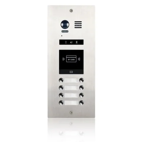 Panoul de apel video modular V-TECH DMR21-D8-ID cu camera wide angle, 8 butoane de apel, cititor RFID, antivandal, IP55
