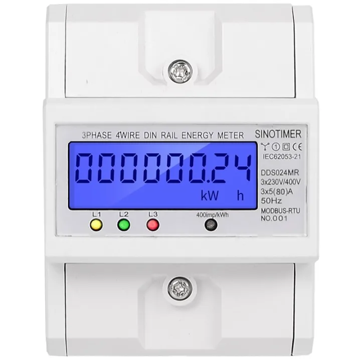 Contor trifazic de energie electrica, Sinotimer, 3x230/400V AC 50Hz, 3x5(80)A, ecran digital LED iluminat, DDS024MR